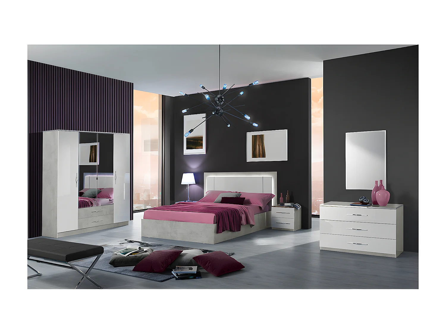 CELIAN - Chevet 2 Tiroirs Blanc et Effet Béton