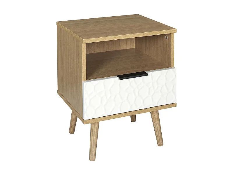 KRAK - Chevet Aspect Bois et Motif Craquelé Blanc