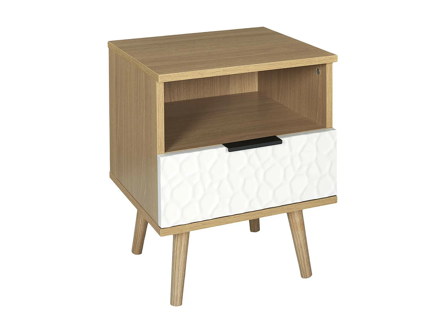 KRAK - Chevet Aspect Bois et Motif Craquelé Blanc