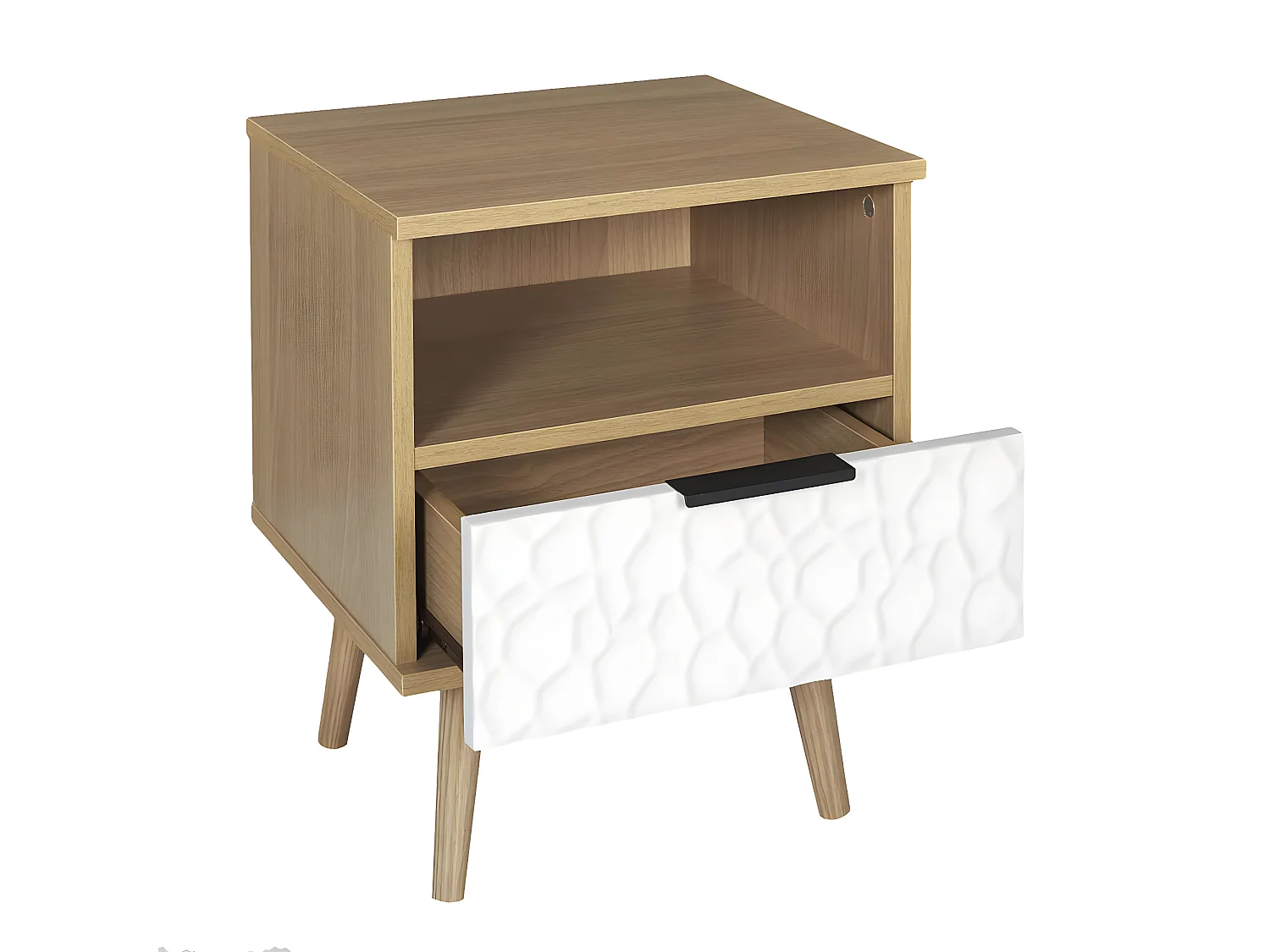 KRAK - Chevet Aspect Bois et Motif Craquelé Blanc