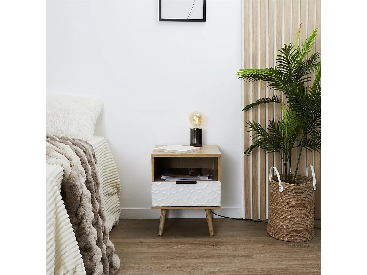 KRAK - Chevet Aspect Bois et Motif Craquelé Blanc