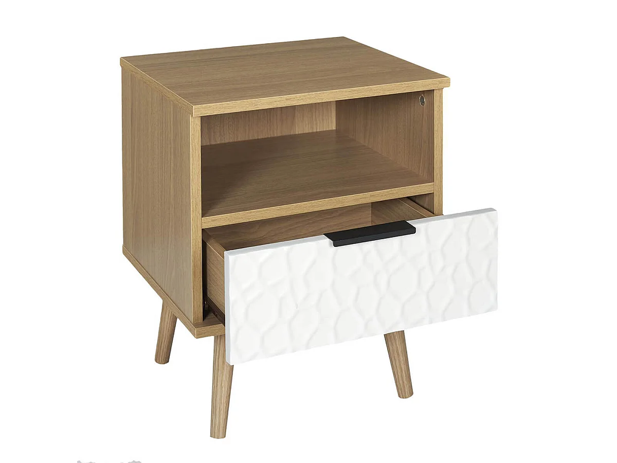 KRAK - Chevet Aspect Bois et Motif Craquelé Blanc