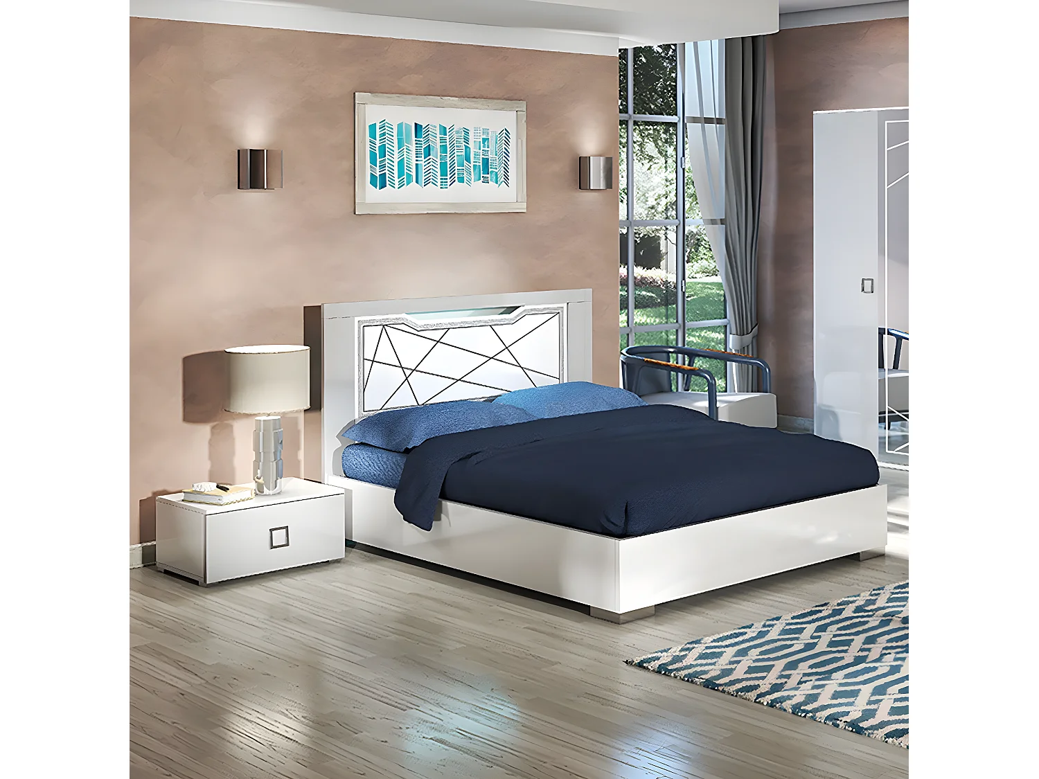 ROSABEL - Chevet 1 Tiroir avec Poignée Chromée