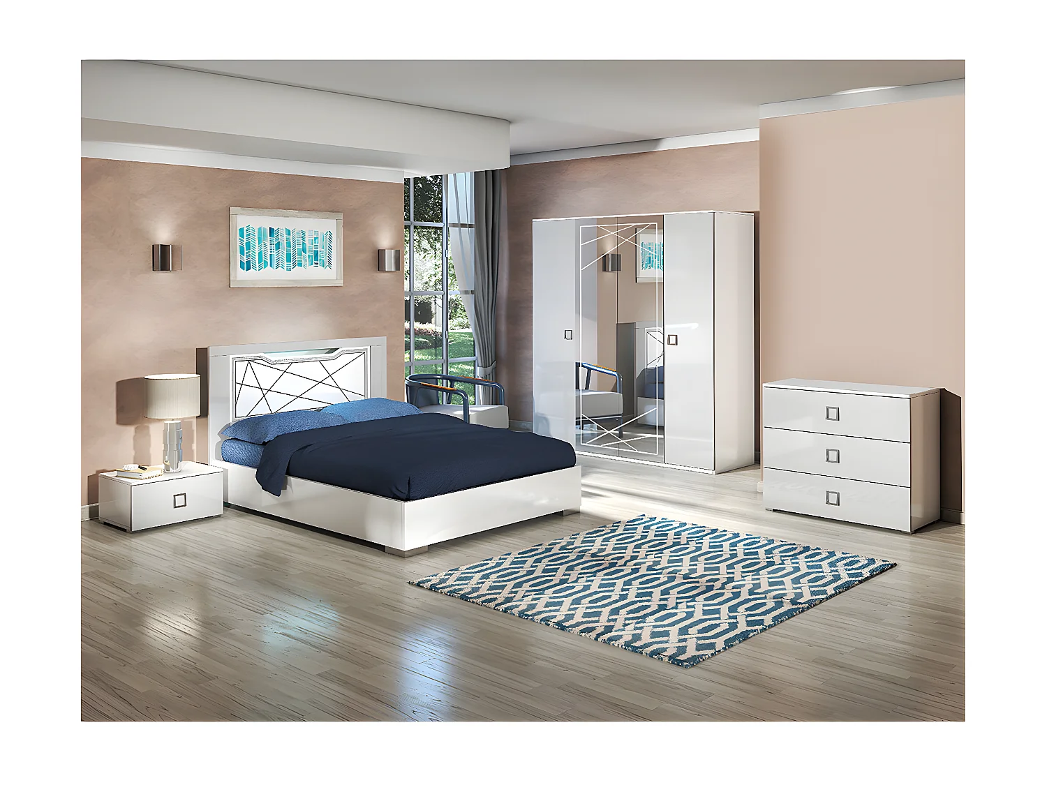 ROSABEL - Chevet 1 Tiroir avec Poignée Chromée