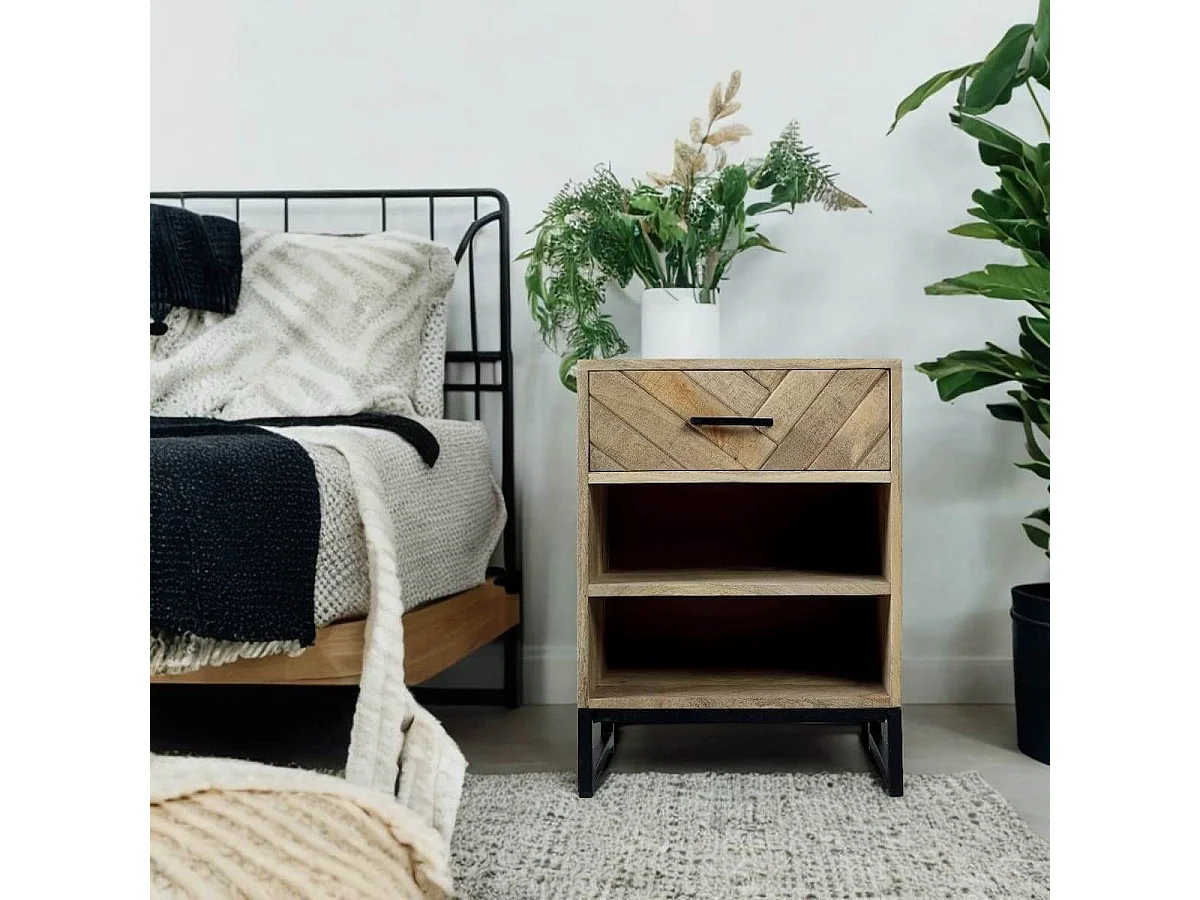 MANKO - Chevet 1 Tiroir 2 Niches en Manguier Massif