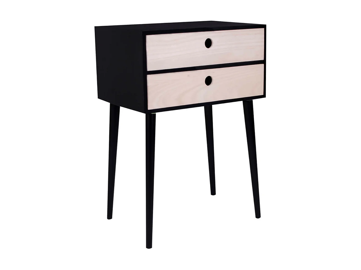 PAPAY - Chevet 2 Tiroirs Paulownia Noir et Naturel