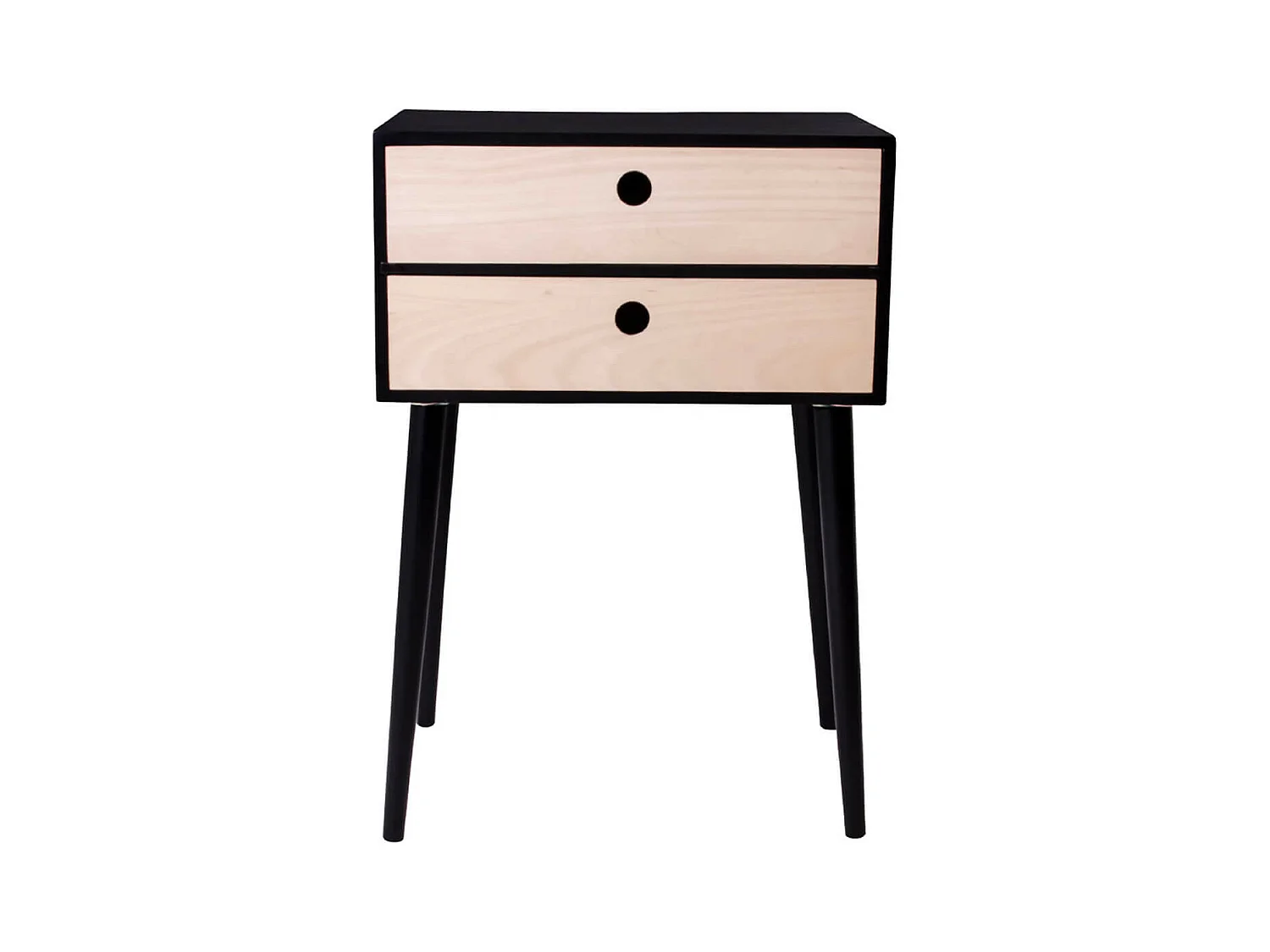 PAPAY - Chevet 2 Tiroirs Paulownia Noir et Naturel