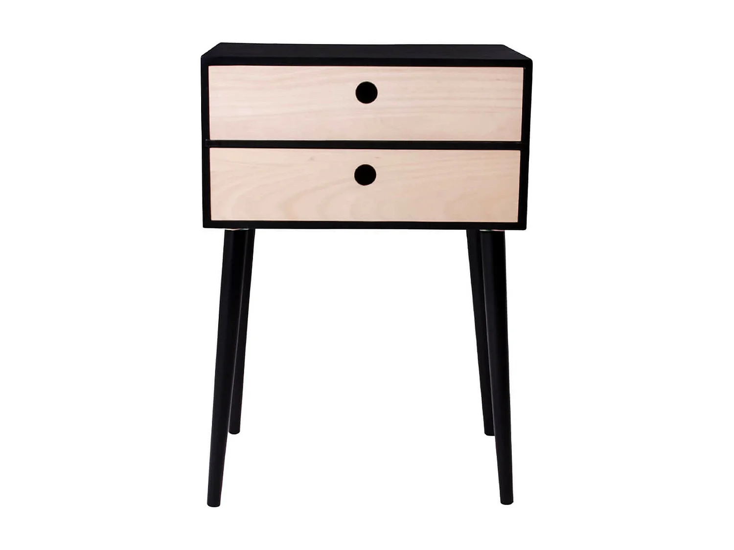 PAPAY - Chevet 2 Tiroirs Paulownia Noir et Naturel