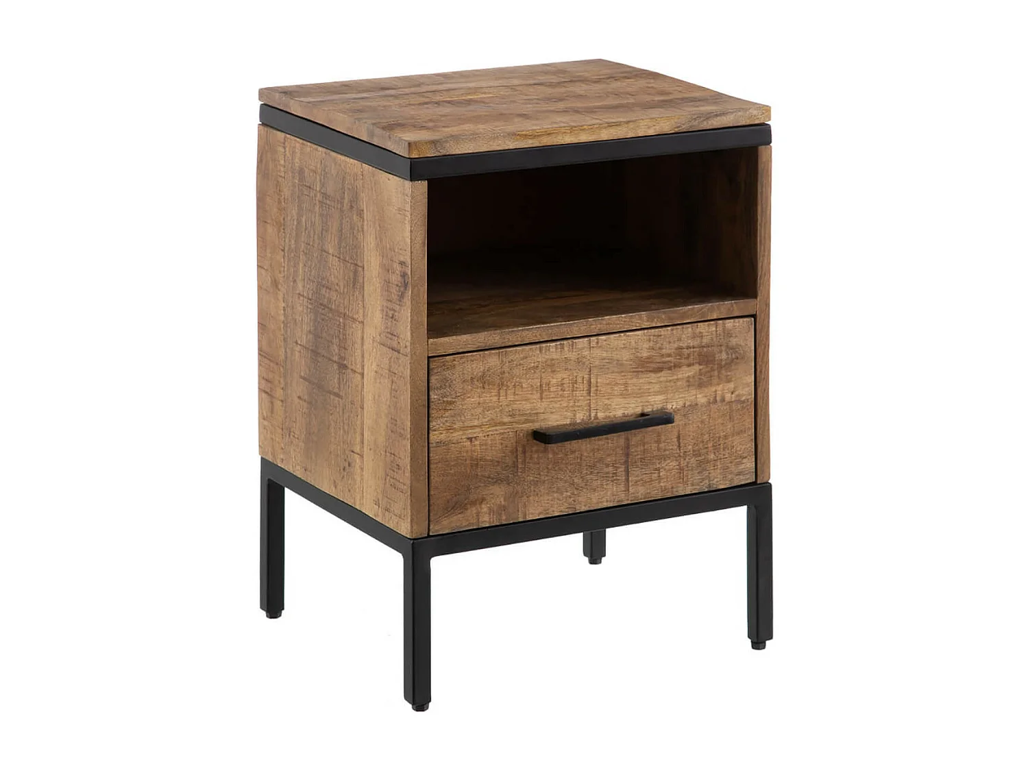 MANILLA - Chevet 1 Niche 1 Tiroir Métal et Manguier Massif