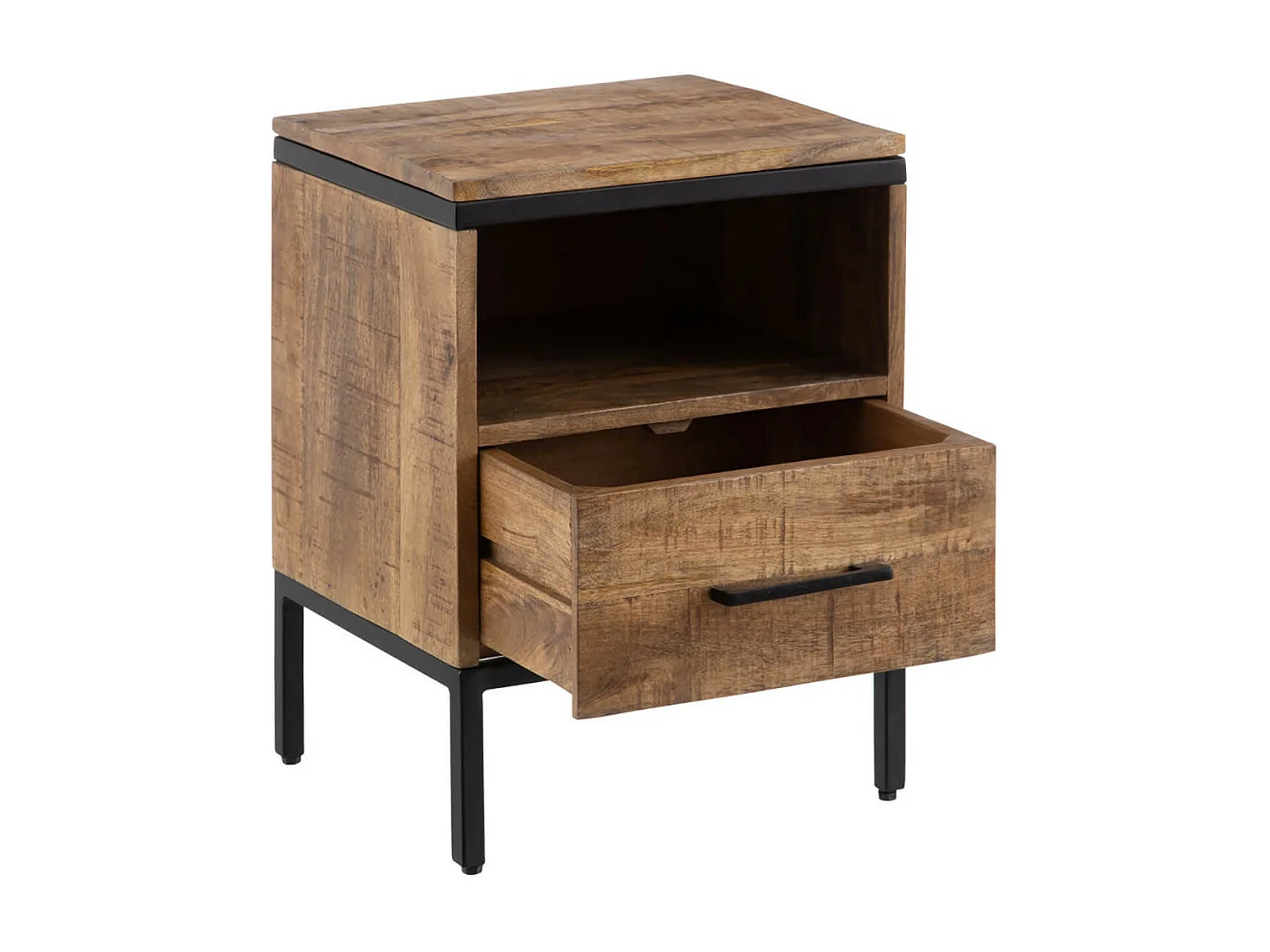 MANILLA - Chevet 1 Niche 1 Tiroir Métal et Manguier Massif