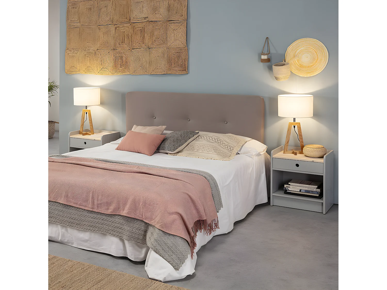 CARLA - Chevet 1 Tiroir 1 Niche Bois et Gris