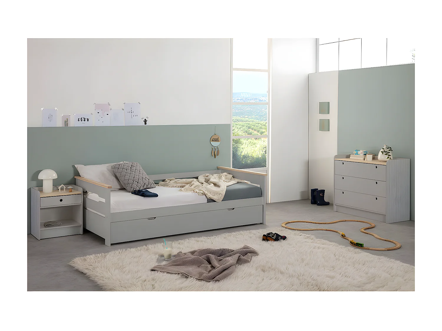 CARLA - Chevet 1 Tiroir 1 Niche Bois et Gris