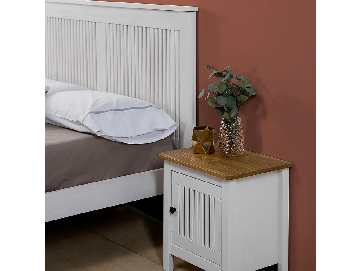 MALIA - Chevet 1 Porte Bois Ciré et Blanc