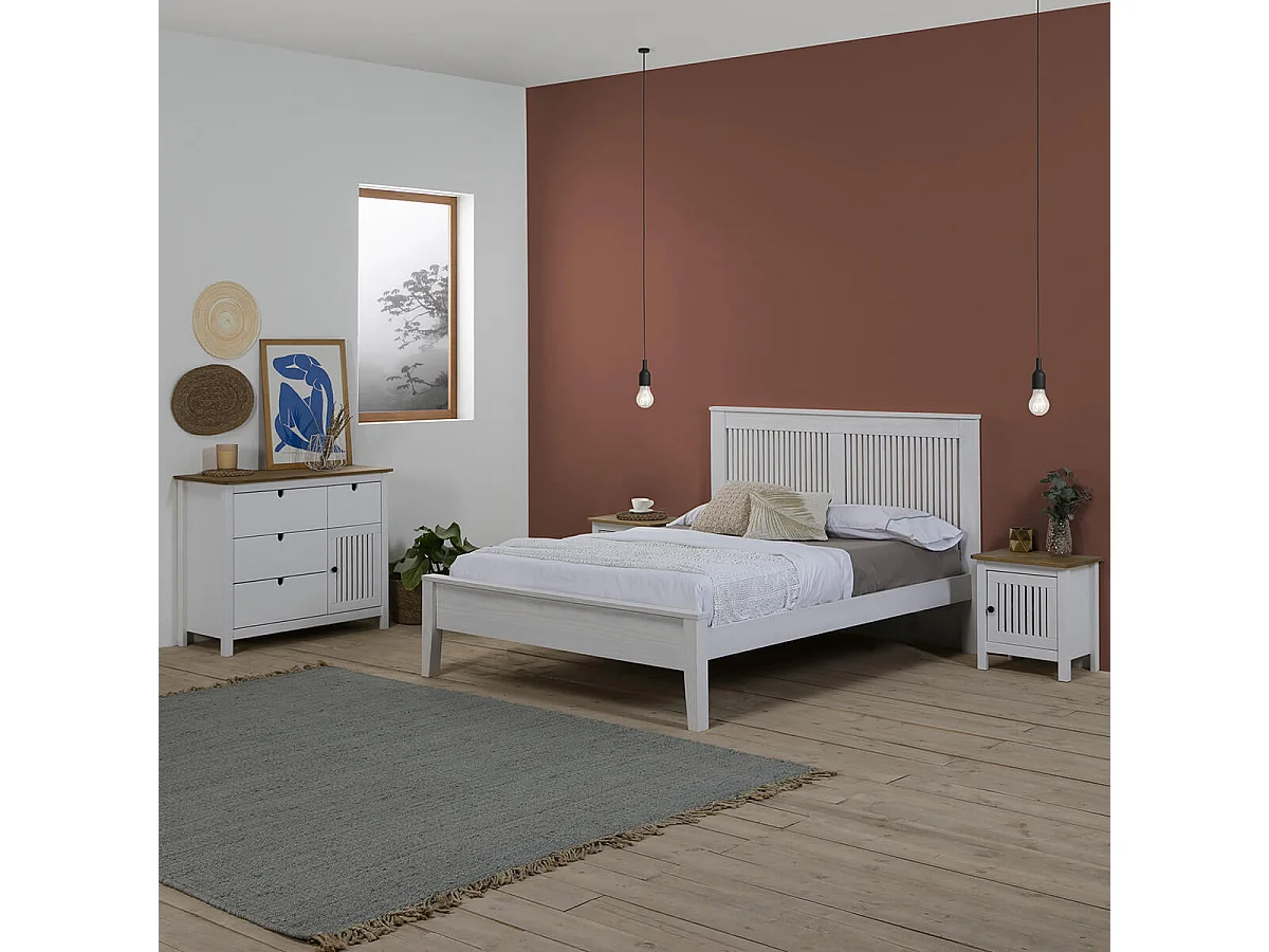 MALIA - Chevet 1 Porte Bois Ciré et Blanc