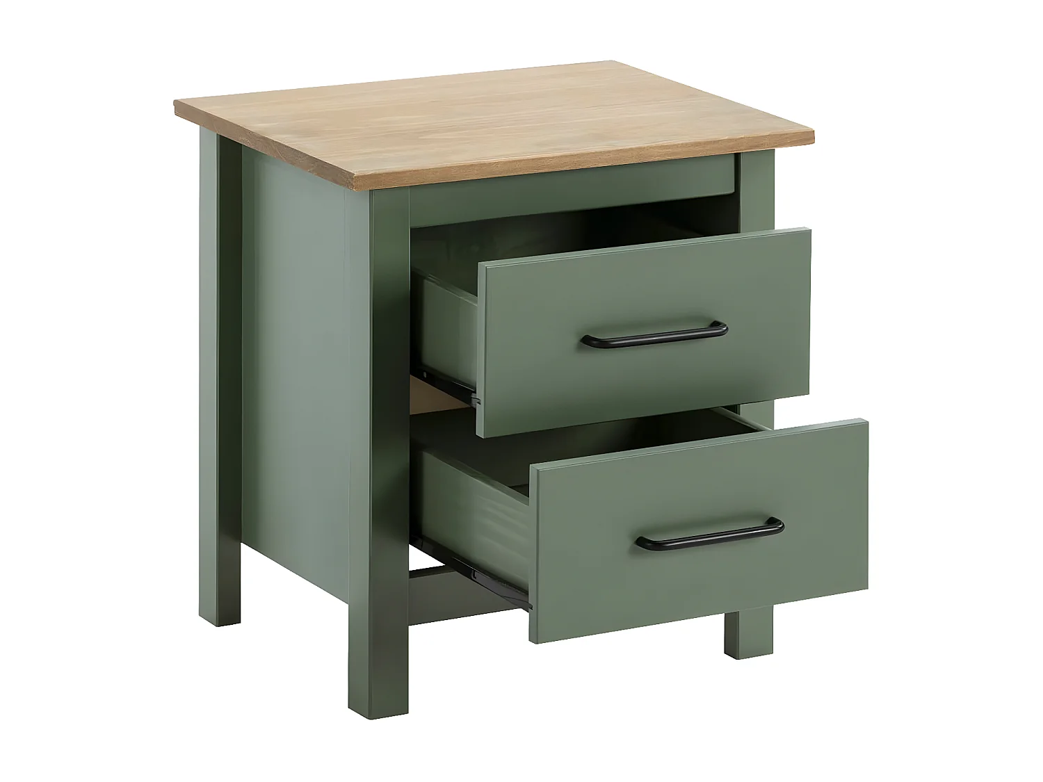 TINA - Chevet 2 Tiroirs Bois Ciré et Vert