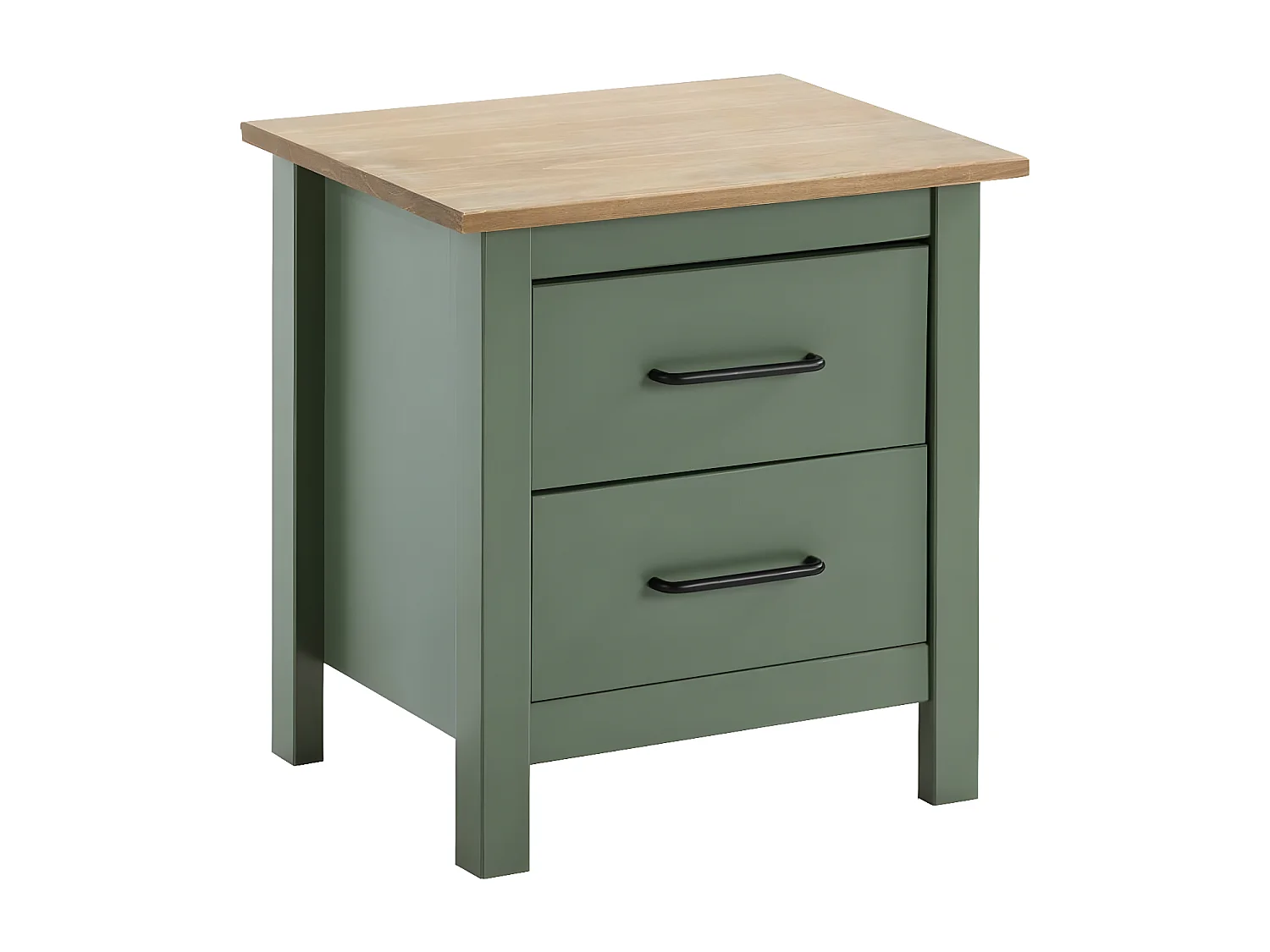 TINA - Chevet 2 Tiroirs Bois Ciré et Vert