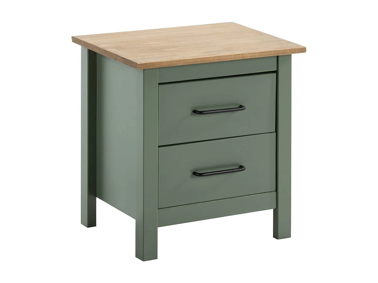 TINA - Chevet 2 Tiroirs Bois Ciré et Vert