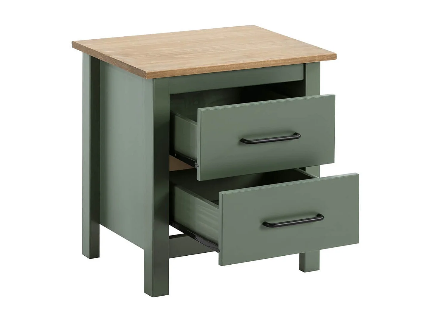 TINA - Chevet 2 Tiroirs Bois Ciré et Vert