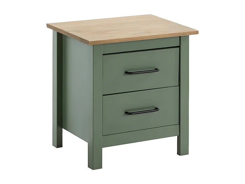TINA - Chevet 2 Tiroirs Bois Ciré et Vert