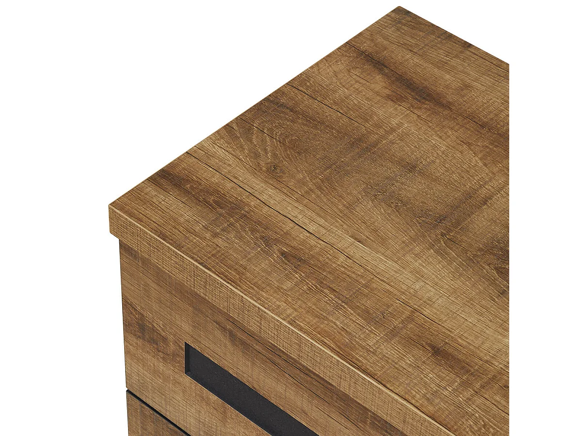 CANDAS - Chevet 2 Tiroirs Effet Bois et Béton Anthracite