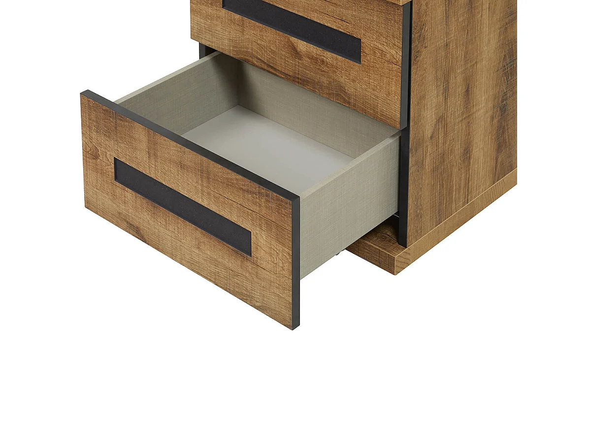 CANDAS - Chevet 2 Tiroirs Effet Bois et Béton Anthracite