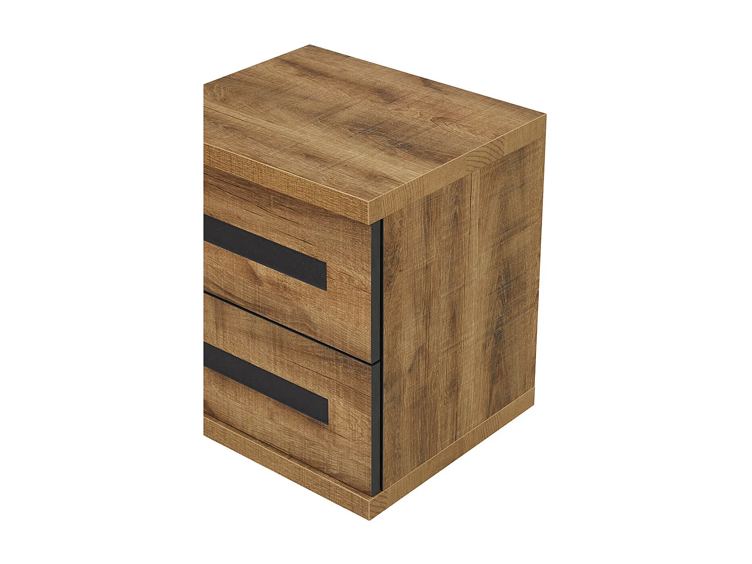 CANDAS - Chevet 2 Tiroirs Effet Bois et Béton Anthracite