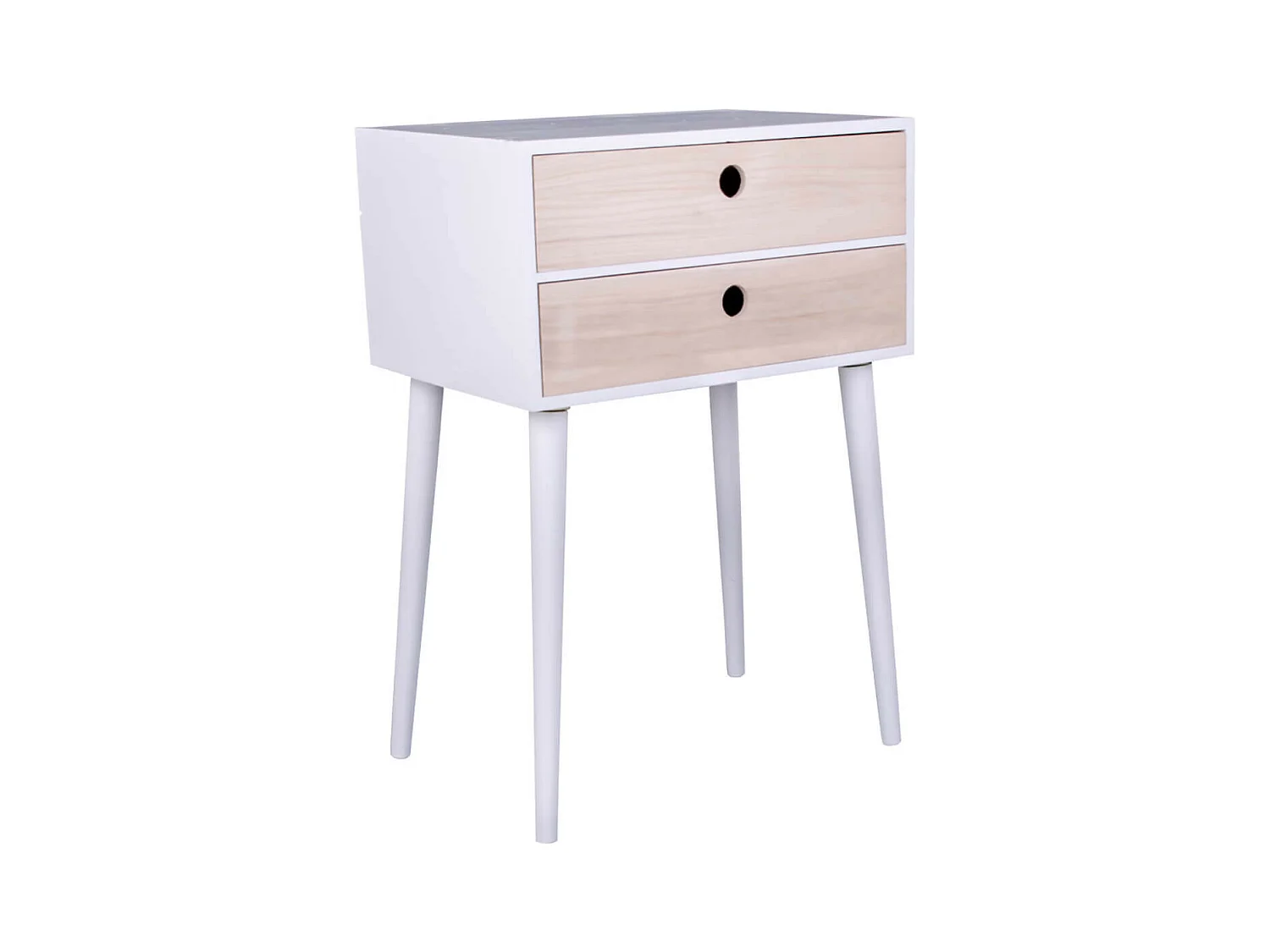 PAPAY - Chevet 2 Tiroirs Paulownia Blanc et Naturel
