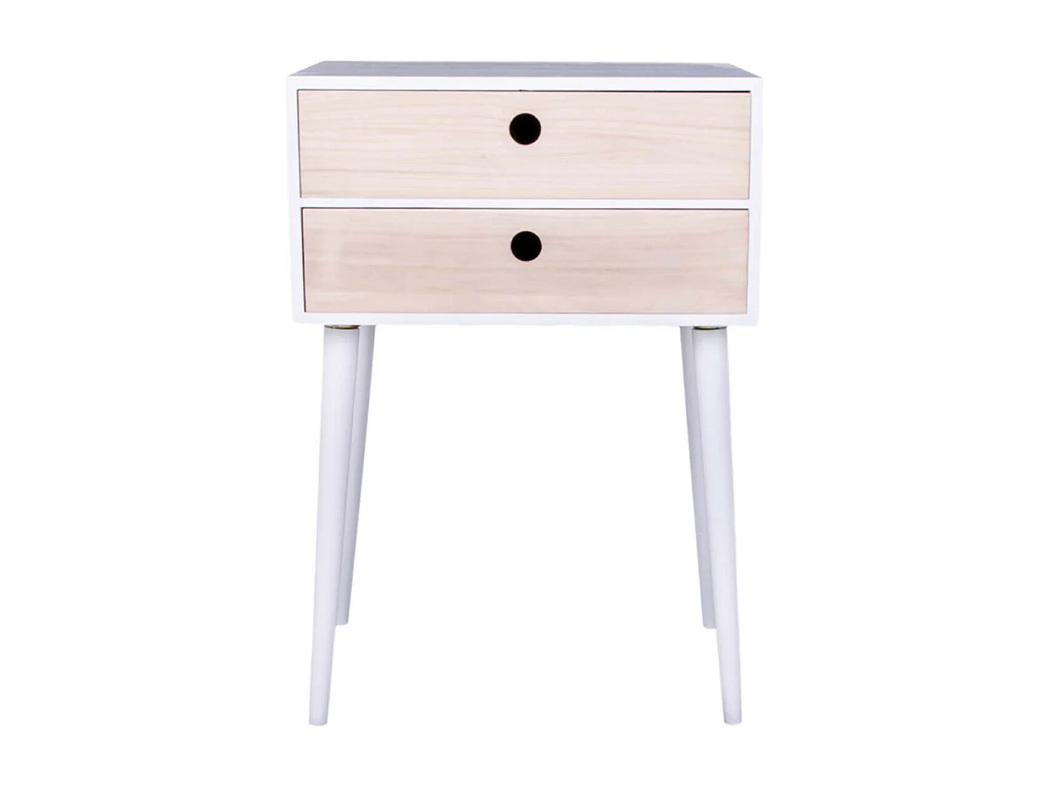 PAPAY - Chevet 2 Tiroirs Paulownia Blanc et Naturel