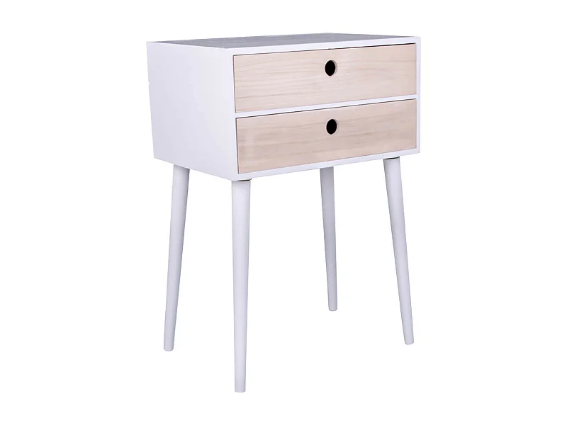 PAPAY - Chevet 2 Tiroirs Paulownia Blanc et Naturel