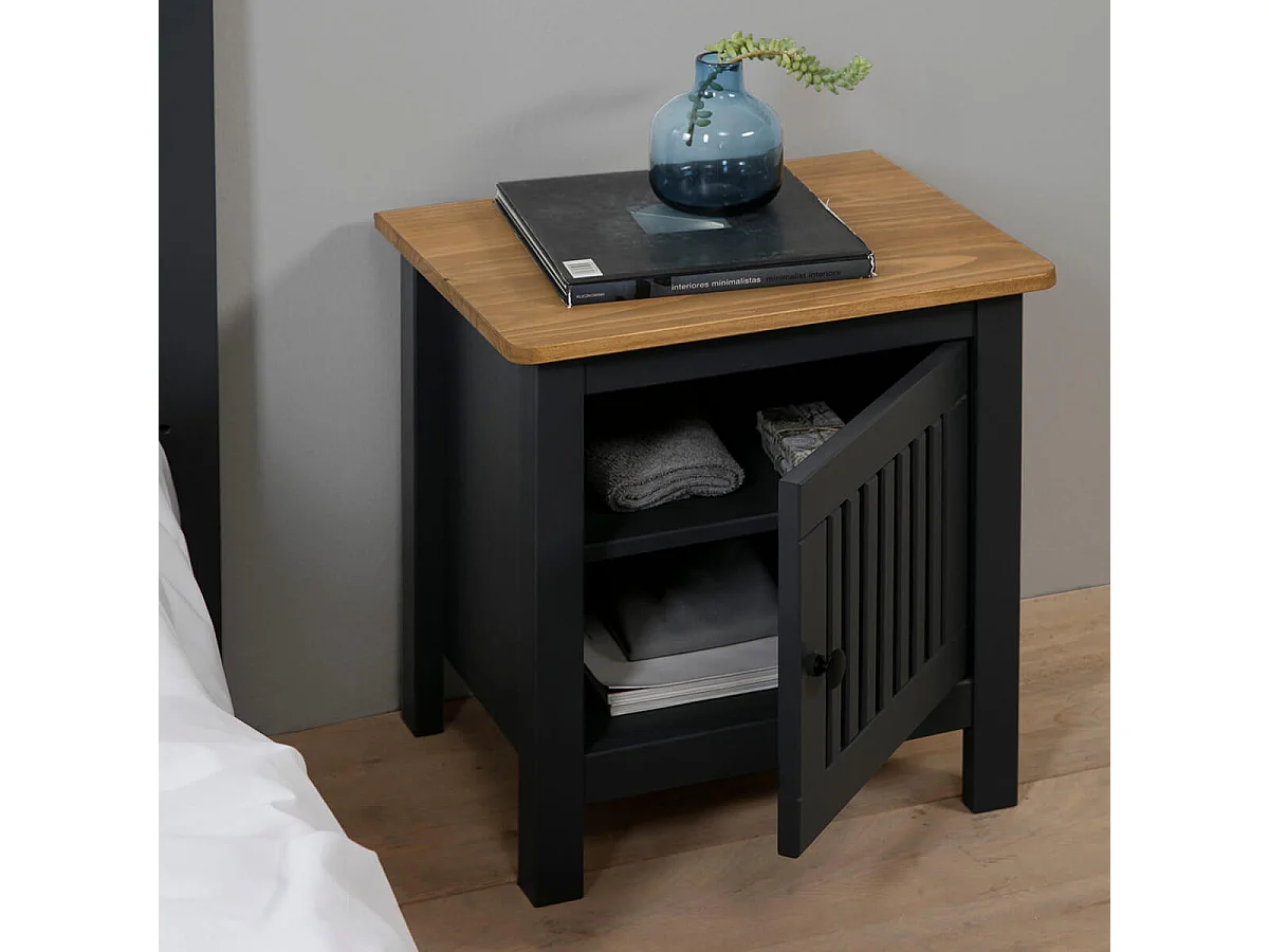 MALIA - Chevet 1 Porte Bois Ciré et Gris foncé