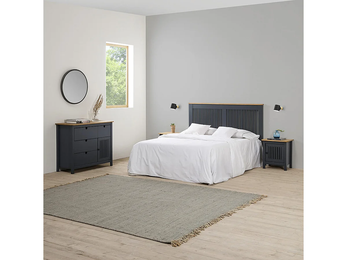 MALIA - Chevet 1 Porte Bois Ciré et Gris foncé