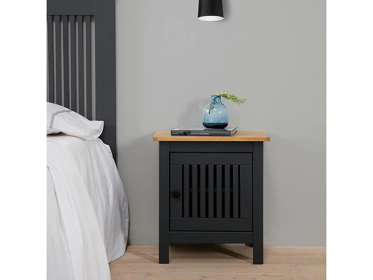 MALIA - Chevet 1 Porte Bois Ciré et Gris foncé