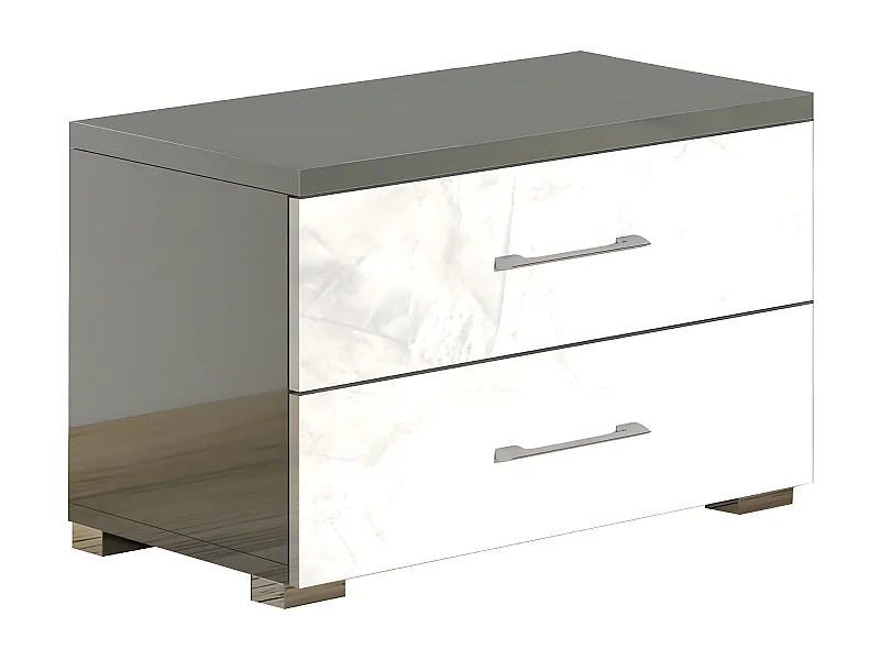 OMBELINE - Chevet 2 Tiroirs avec Poignées Chromées