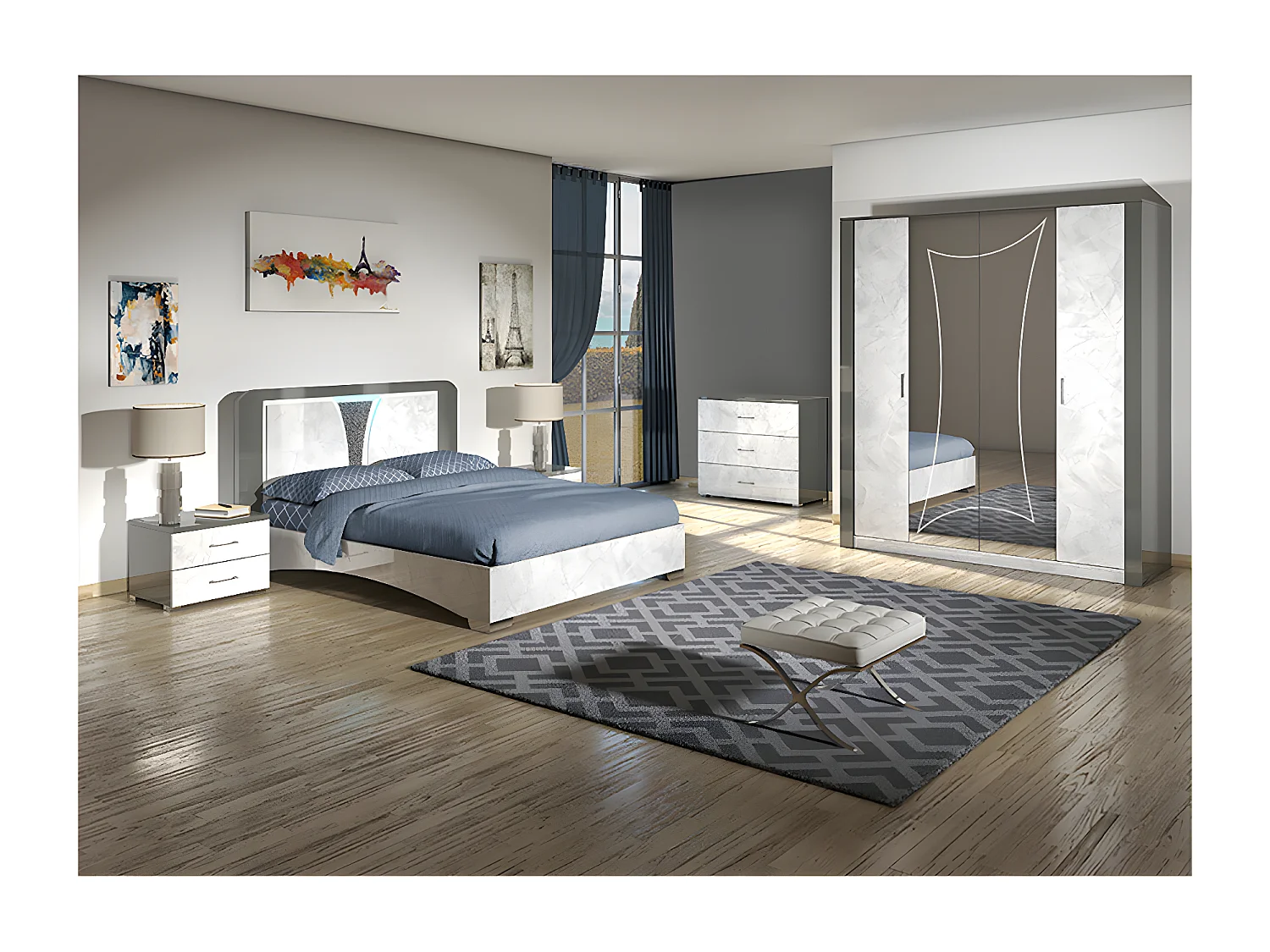 OMBELINE - Chevet 2 Tiroirs avec Poignées Chromées