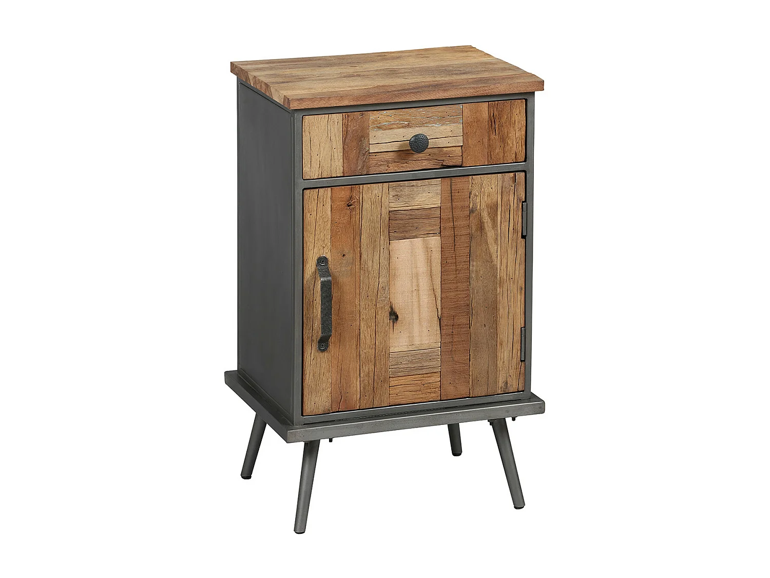 LEONARD - Chevet 1 Porte 1 Tiroir Acier et Bois Massif