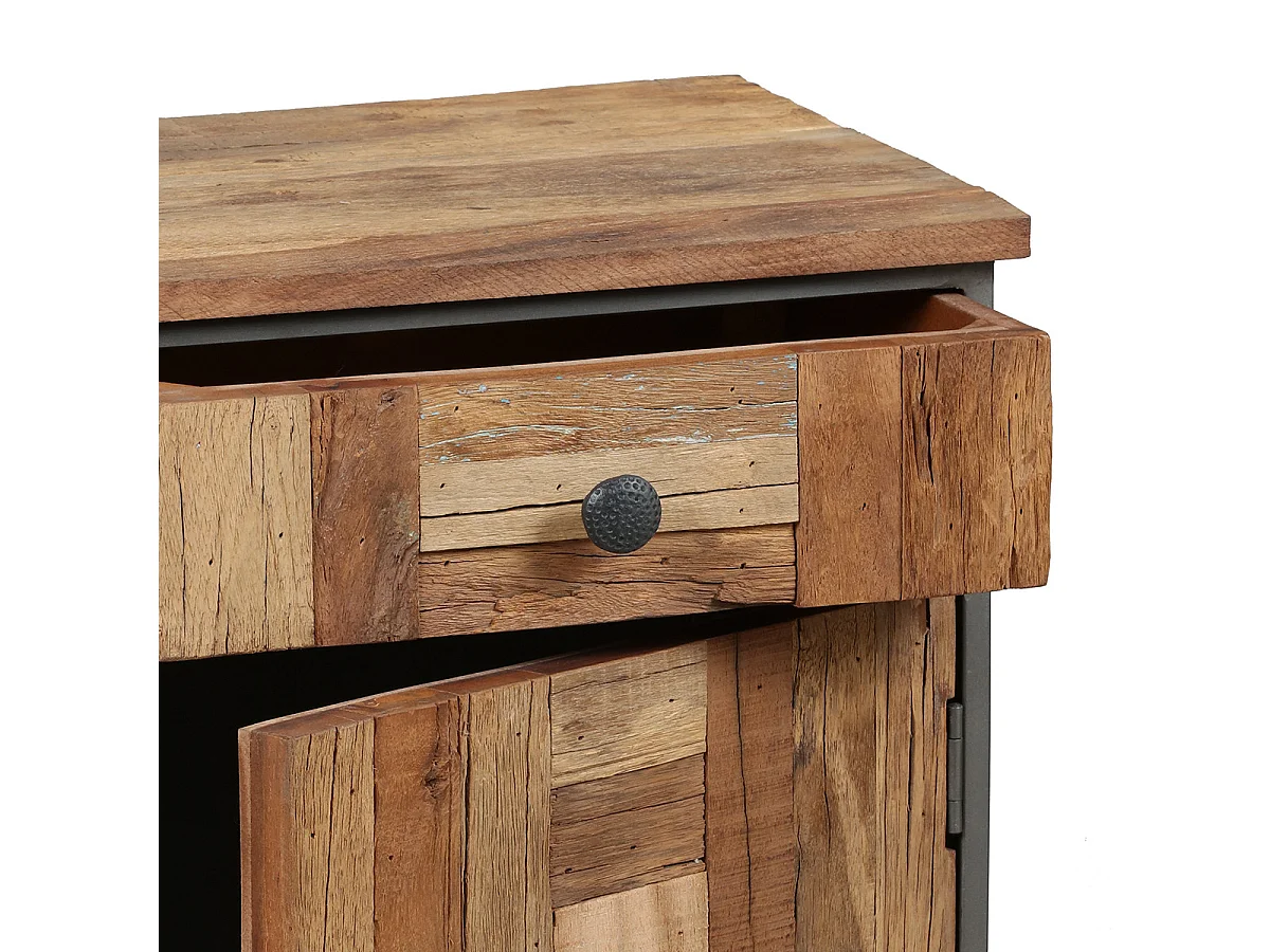 LEONARD - Chevet 1 Porte 1 Tiroir Acier et Bois Massif