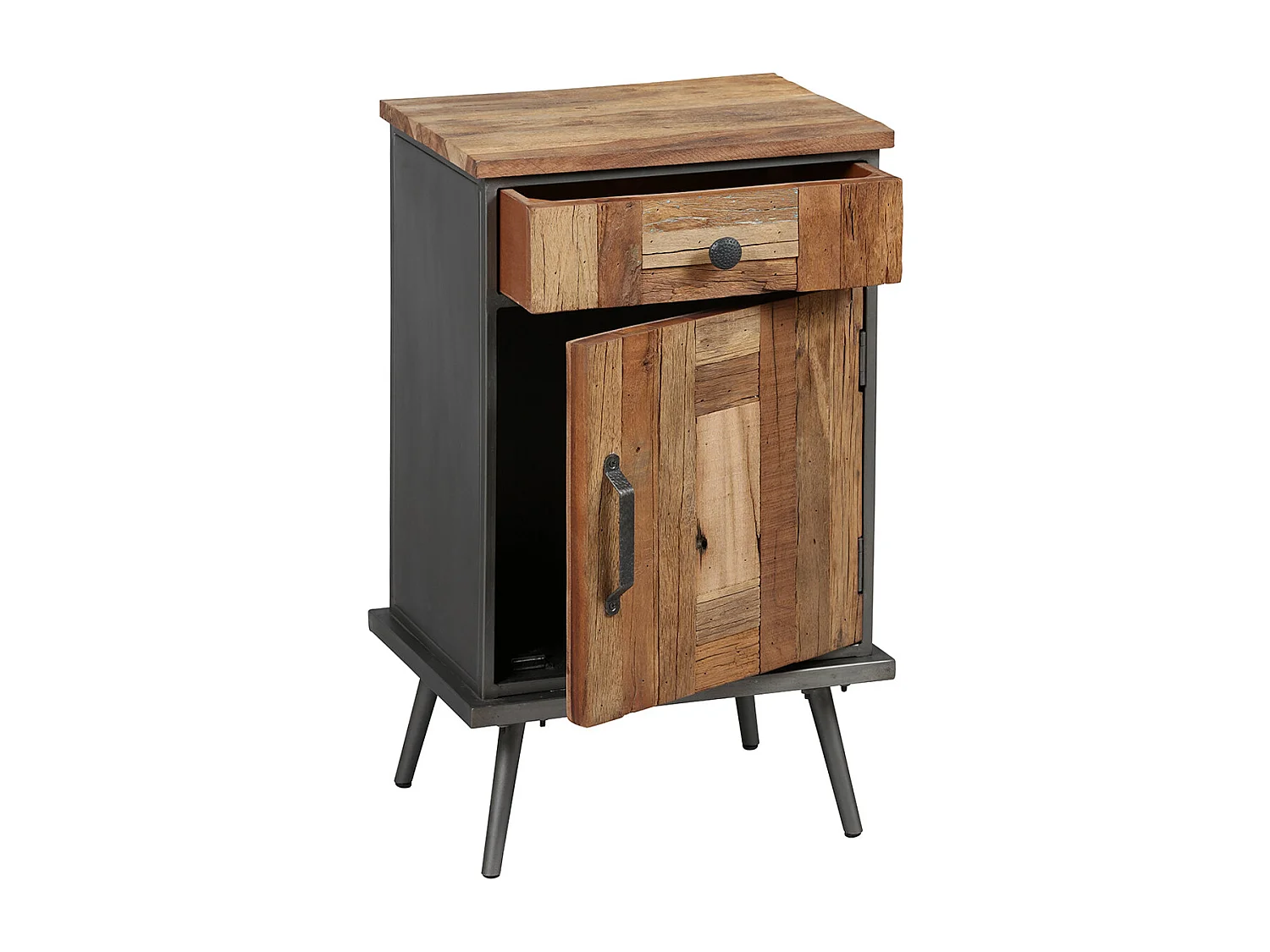 LEONARD - Chevet 1 Porte 1 Tiroir Acier et Bois Massif