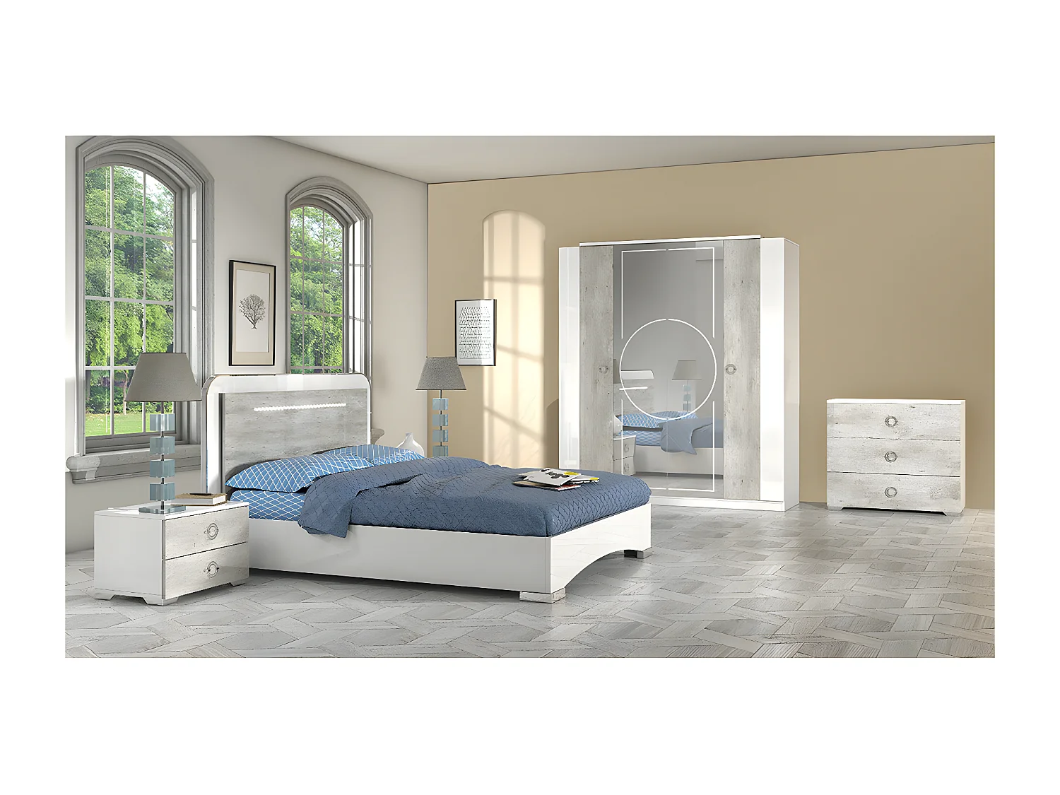 GOYA - Chevet 2 Tiroirs avec Poignées Chromées