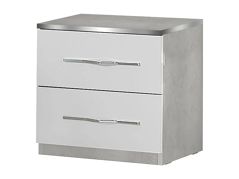 KIDOMANE - Chevet 2 Tiroirs Blanc et Effet Béton