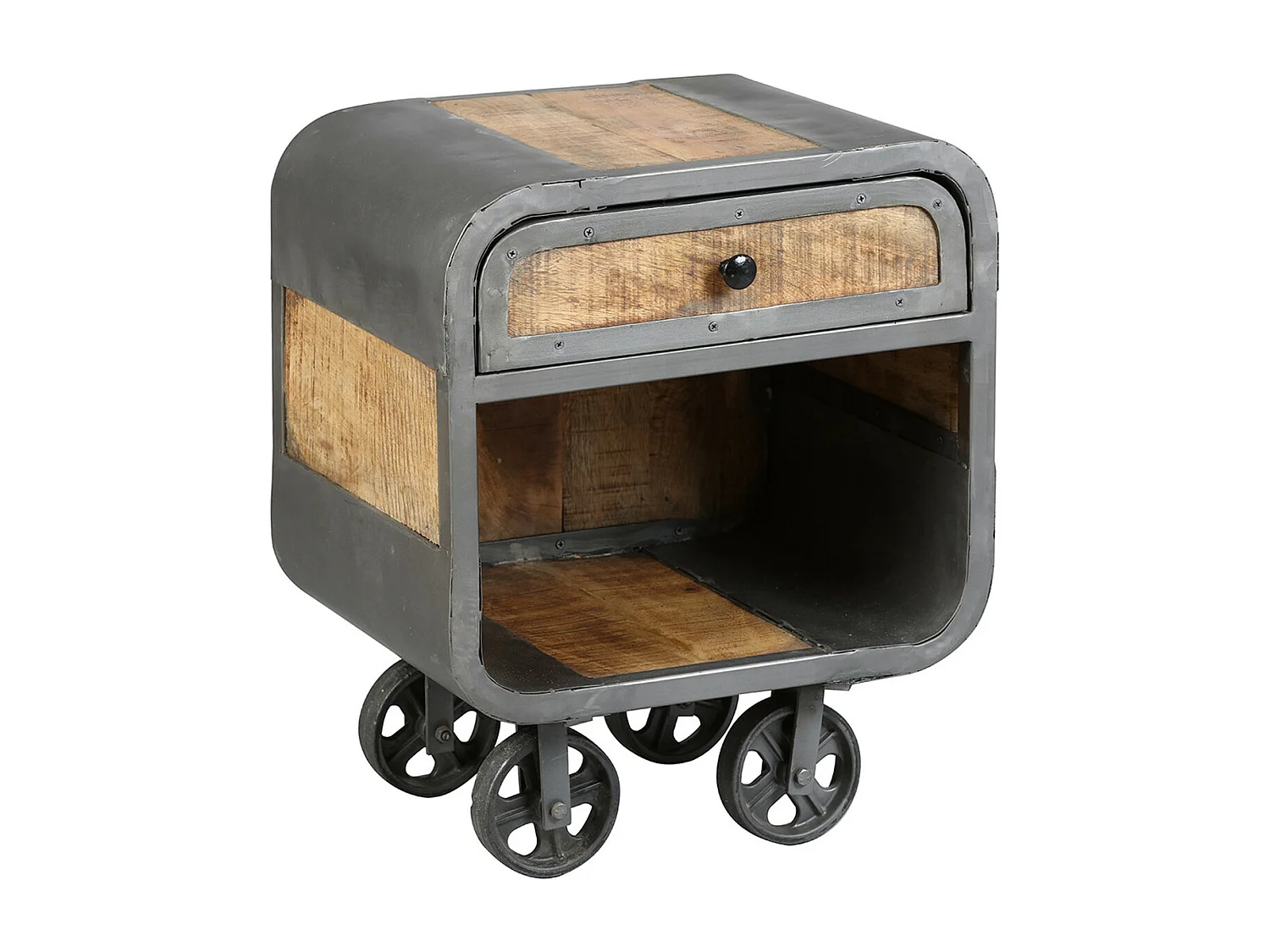 EDWIN - Chevet 1 Tiroir Acier et Bois Massif