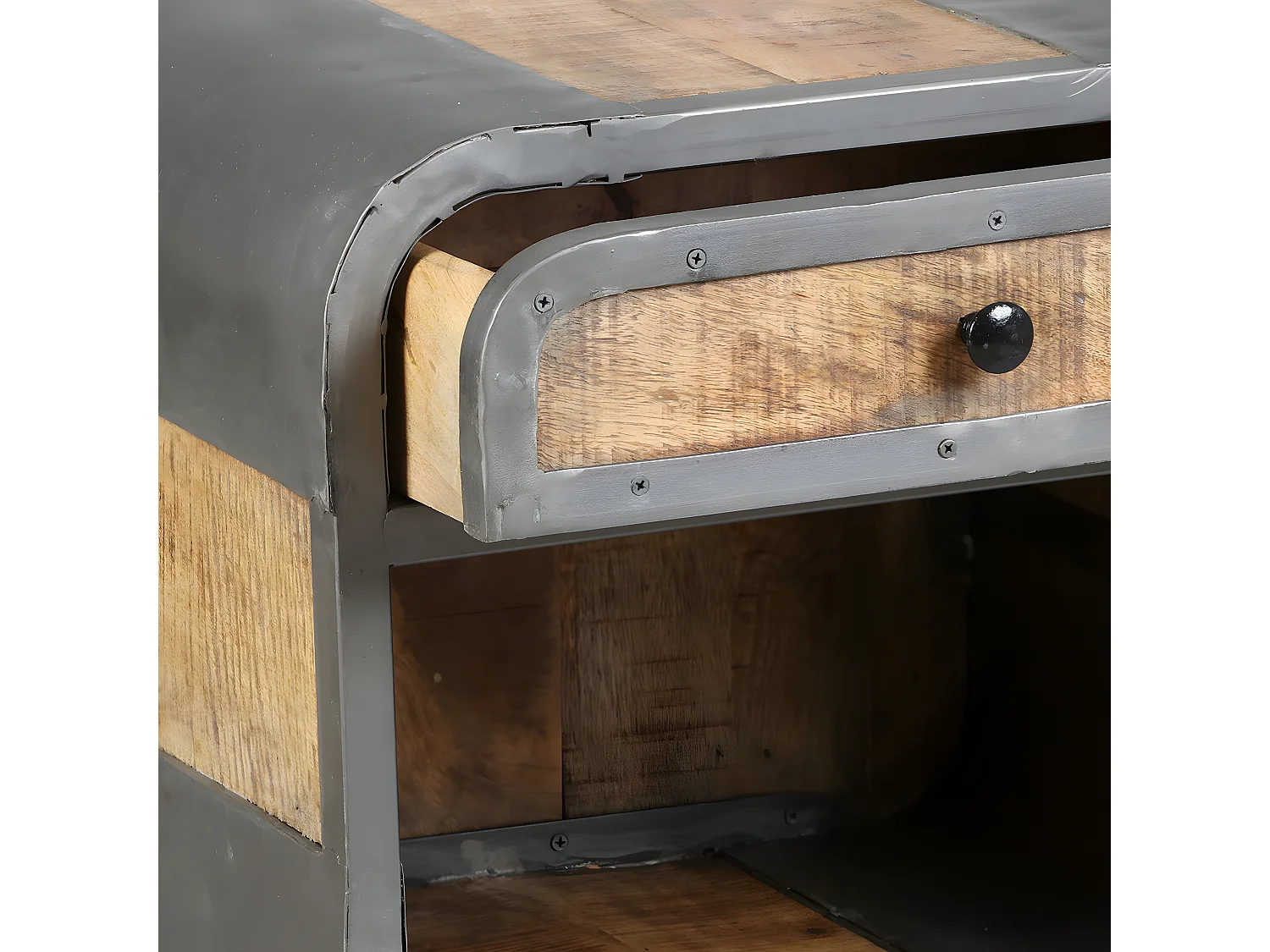 EDWIN - Chevet 1 Tiroir Acier et Bois Massif