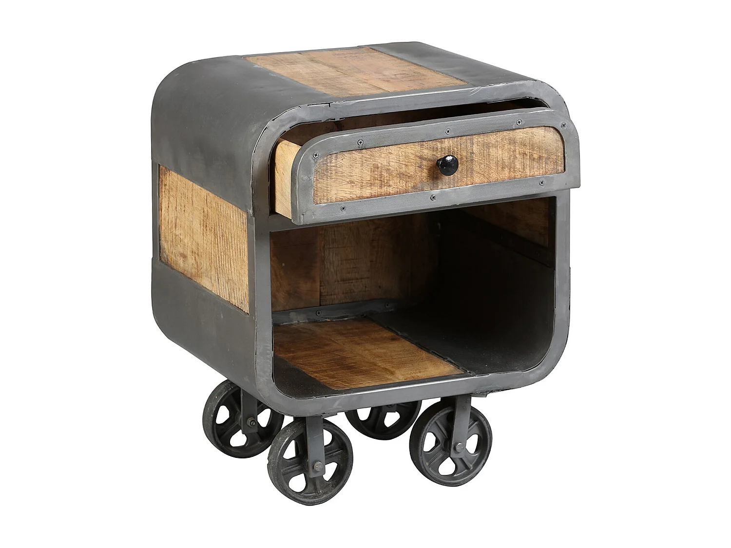 EDWIN - Chevet 1 Tiroir Acier et Bois Massif