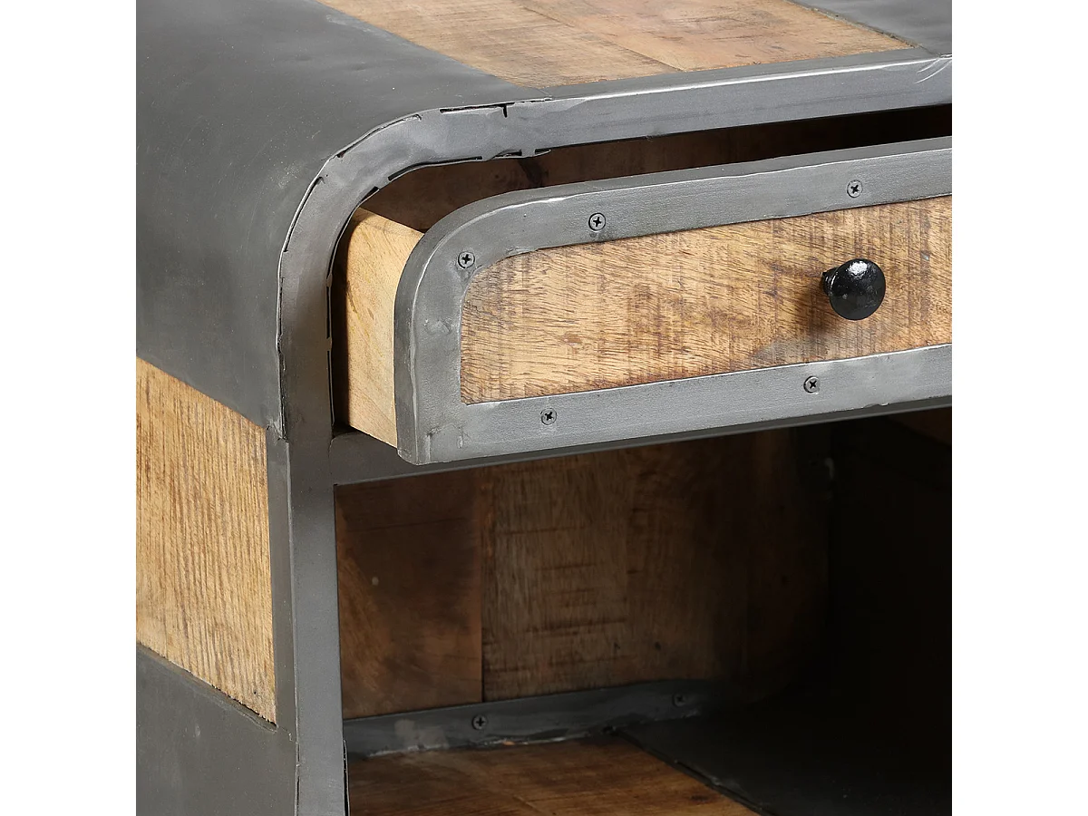 EDWIN - Chevet 1 Tiroir Acier et Bois Massif