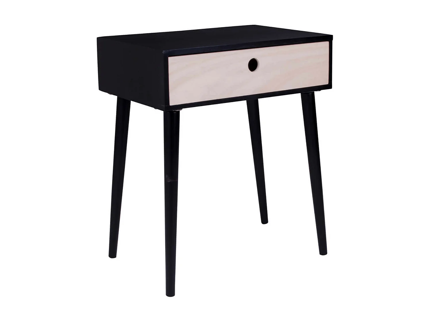 PAPAY - Chevet 1 Tiroir Paulownia Noir et Naturel