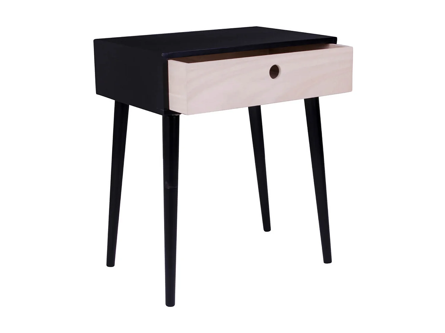 PAPAY - Chevet 1 Tiroir Paulownia Noir et Naturel