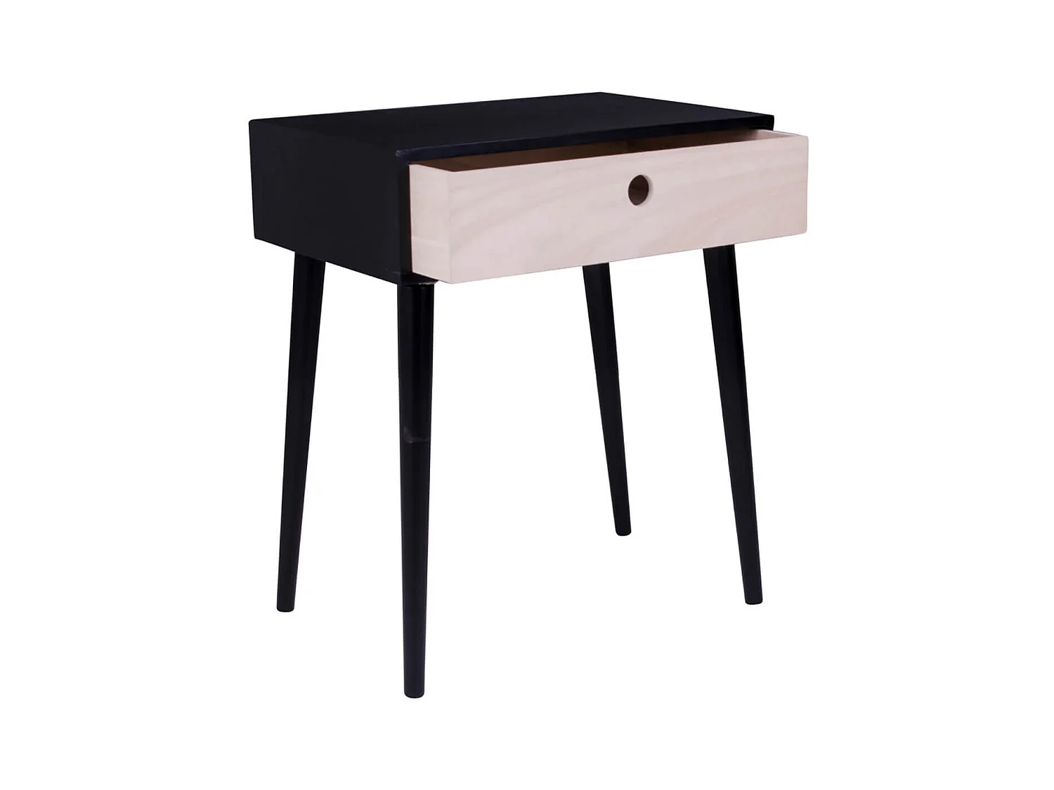 PAPAY - Chevet 1 Tiroir Paulownia Noir et Naturel