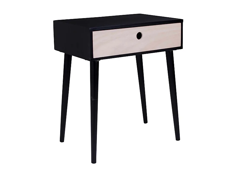 PAPAY - Chevet 1 Tiroir Paulownia Noir et Naturel