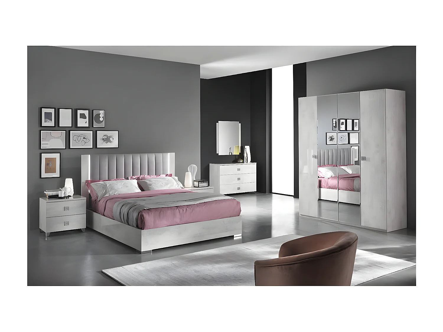 TERESA - Chevet 2 Tiroirs Aspect Béton Ciré