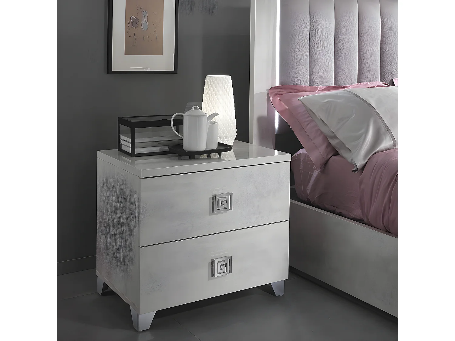 TERESA - Chevet 2 Tiroirs Aspect Béton Ciré