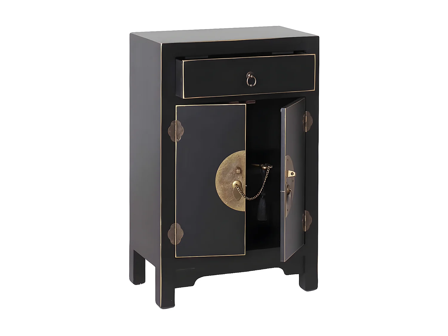 IVANA - Table d'Appoint 2 Portes 1 Tiroir Coloris Noir